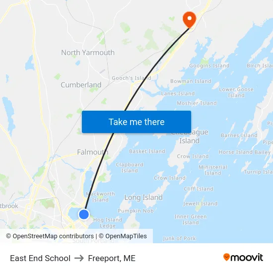 East End School to Freeport, ME map