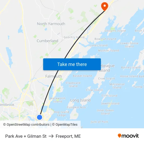 Park Ave + Gilman St to Freeport, ME map