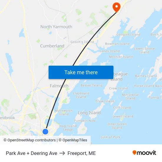 Park Ave + Deering Ave to Freeport, ME map