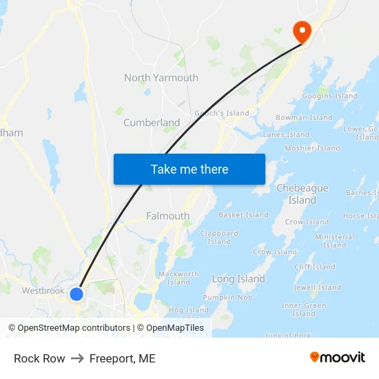Rock Row to Freeport, ME map