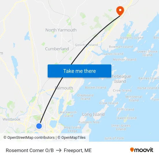 Rosemont Corner O/B to Freeport, ME map