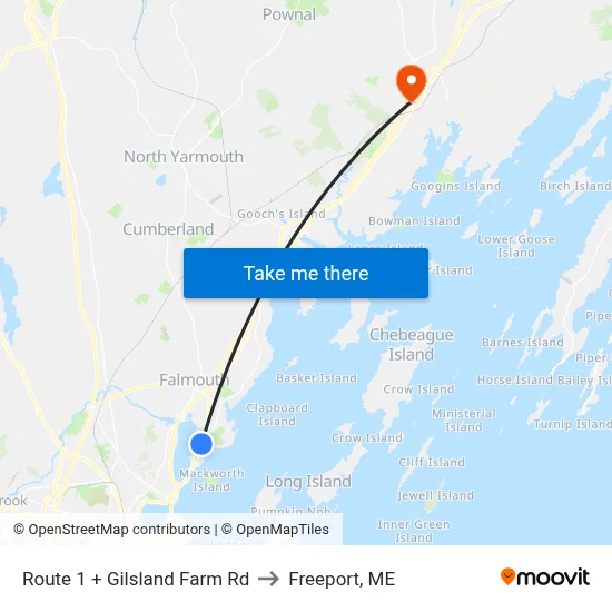 Route 1 + Gilsland Farm Rd to Freeport, ME map