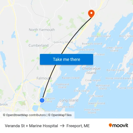 Veranda St + Marine Hospital to Freeport, ME map