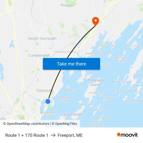 Route 1 + 170 Route 1 to Freeport, ME map