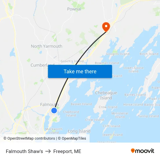 Falmouth Shaw's to Freeport, ME map