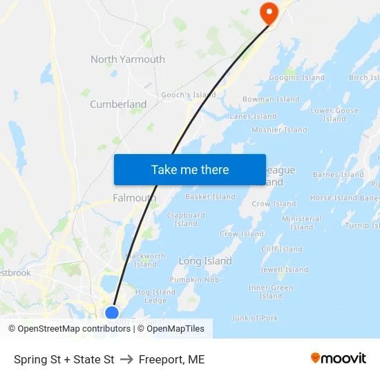 Spring St + State St to Freeport, ME map