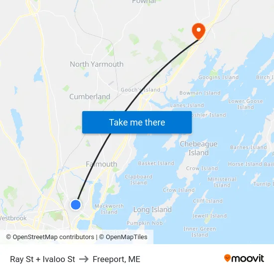 Ray St + Ivaloo St to Freeport, ME map