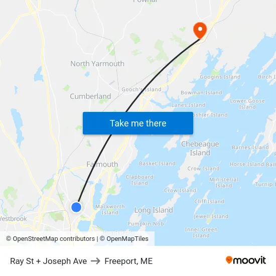 Ray St + Joseph Ave to Freeport, ME map
