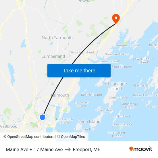 Maine Ave + 17 Maine Ave to Freeport, ME map