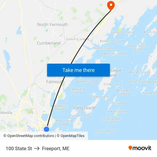 100 State St to Freeport, ME map