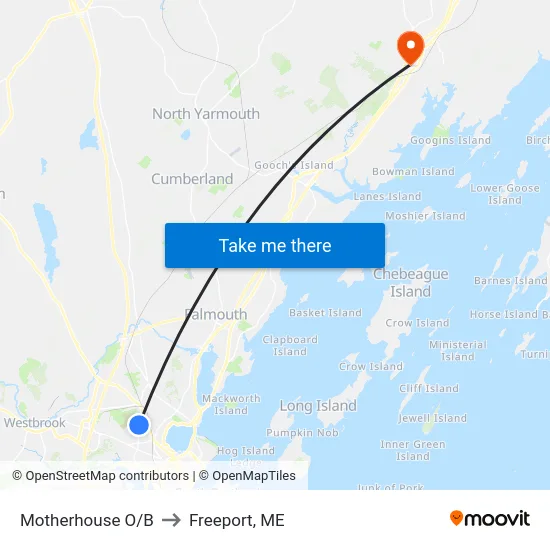 Motherhouse O/B to Freeport, ME map
