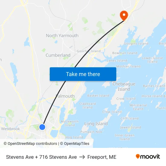 Stevens Ave + 716 Stevens Ave to Freeport, ME map