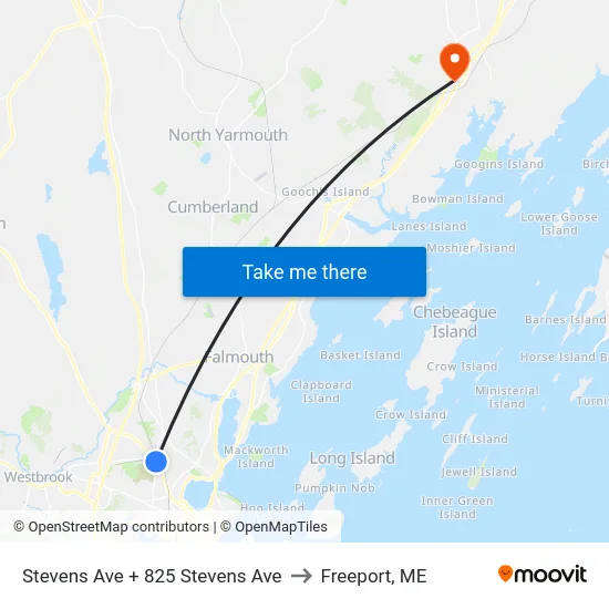 Stevens Ave + 825 Stevens Ave to Freeport, ME map