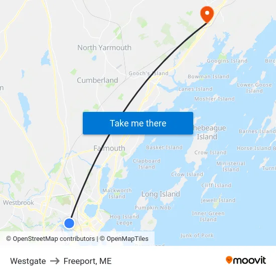 Westgate to Freeport, ME map