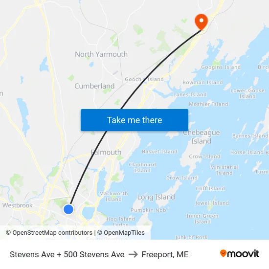 Stevens Ave + 500 Stevens Ave to Freeport, ME map