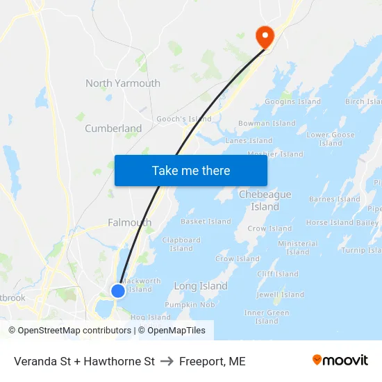 Veranda St + Hawthorne St to Freeport, ME map