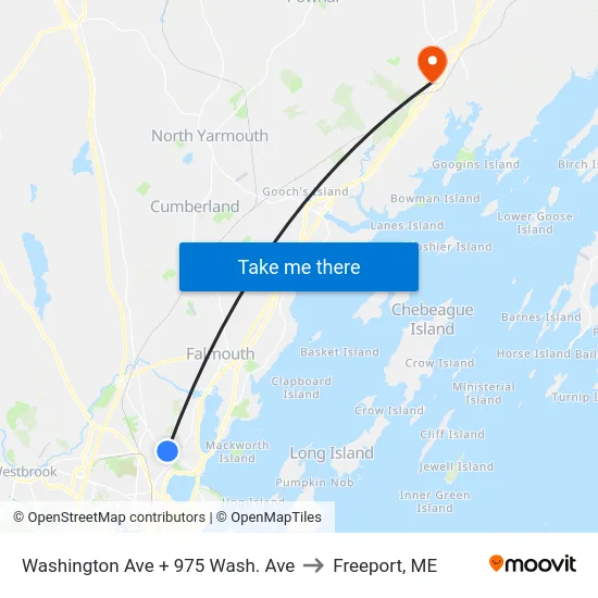 Washington Ave + 975 Wash. Ave to Freeport, ME map