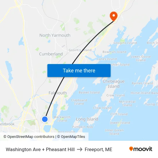 Washington Ave + Pheasant Hill to Freeport, ME map