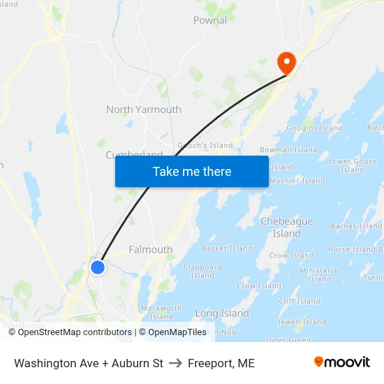 Washington Ave + Auburn St to Freeport, ME map