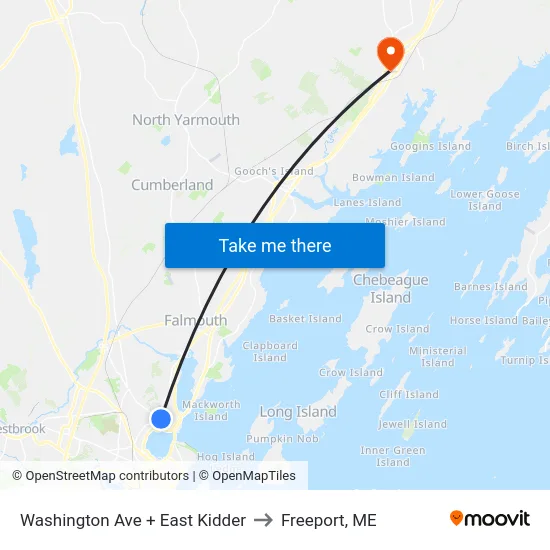 Washington Ave + East Kidder to Freeport, ME map