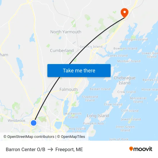 Barron Center O/B to Freeport, ME map