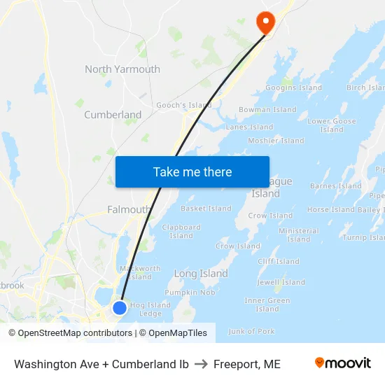 Washington Ave + Cumberland Ib to Freeport, ME map