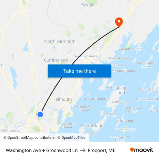 Washington Ave + Greenwood Ln to Freeport, ME map