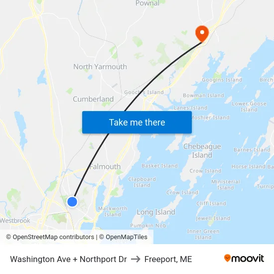 Washington Ave + Northport Dr to Freeport, ME map