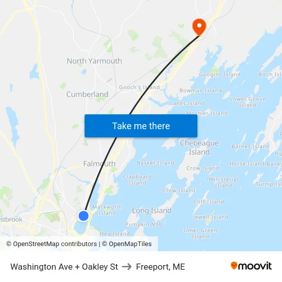 Washington Ave + Oakley St to Freeport, ME map