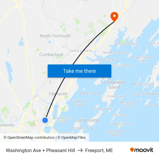 Washington Ave + Pheasant Hill to Freeport, ME map