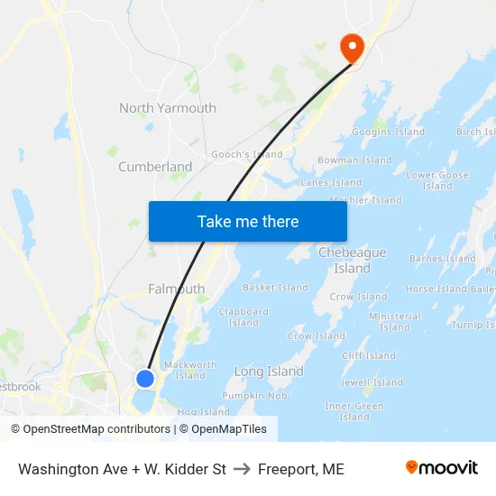 Washington Ave + W. Kidder St to Freeport, ME map