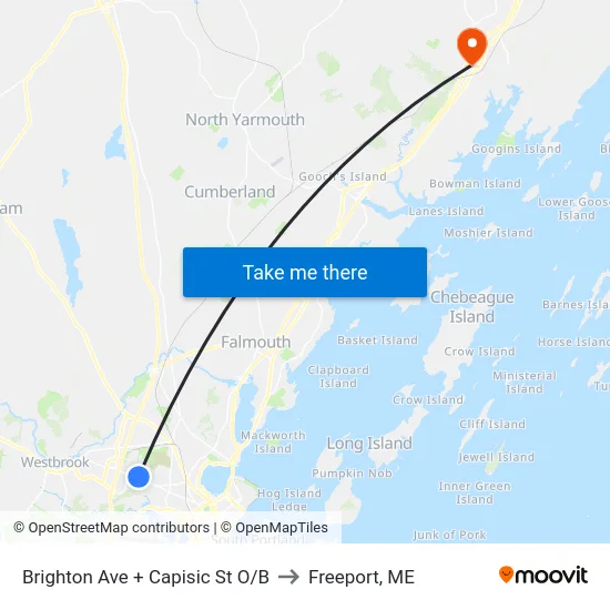 Brighton Ave + Capisic St O/B to Freeport, ME map