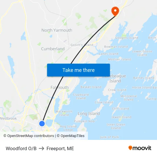 Woodford O/B to Freeport, ME map