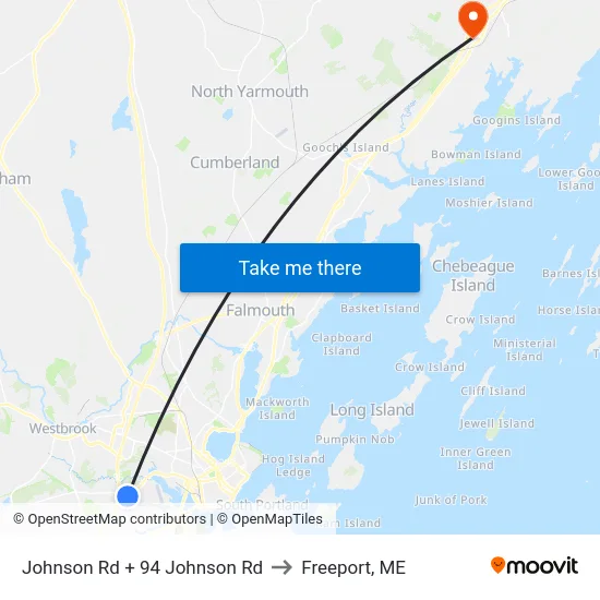 Johnson Rd + 94 Johnson Rd to Freeport, ME map