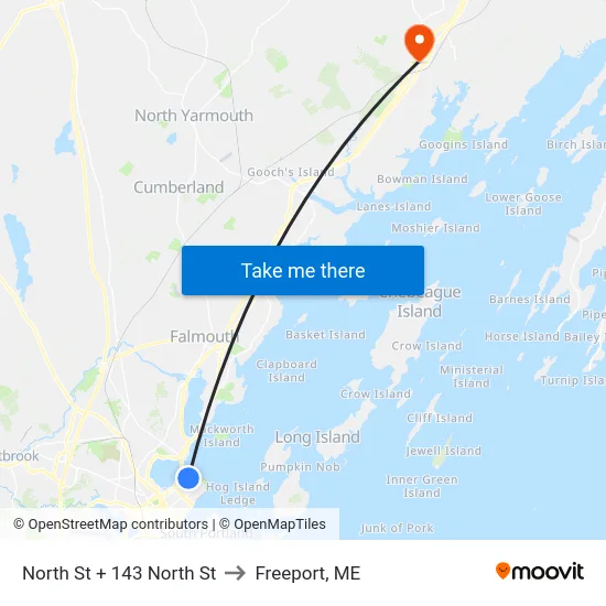 North St + 143 North St to Freeport, ME map