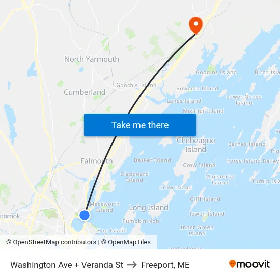 Washington Ave + Veranda St to Freeport, ME map