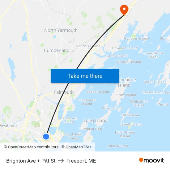 Brighton Ave + Pitt St to Freeport, ME map