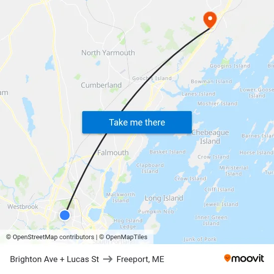 Brighton Ave + Lucas St to Freeport, ME map