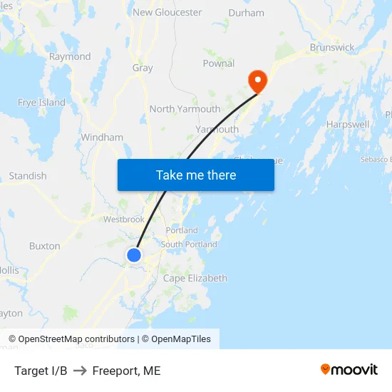 Target I/B to Freeport, ME map