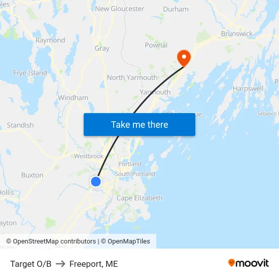 Target O/B to Freeport, ME map