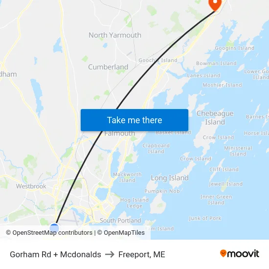 Gorham Rd + Mcdonalds to Freeport, ME map
