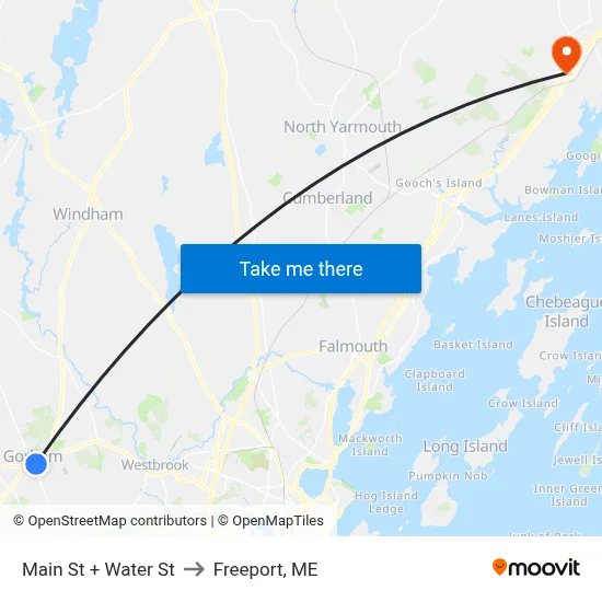 Main St + Water St to Freeport, ME map