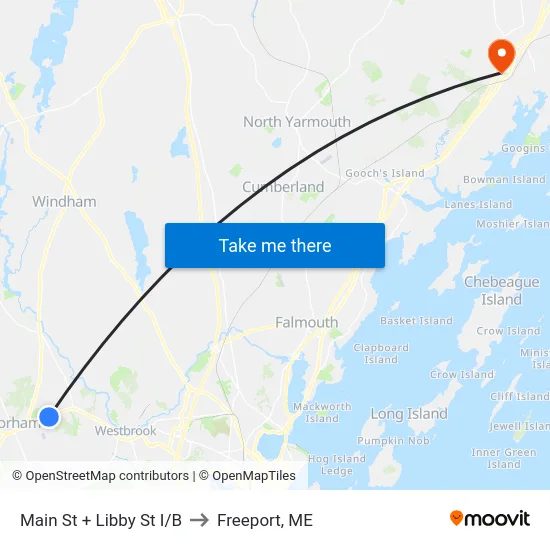 Main St + Libby St I/B to Freeport, ME map