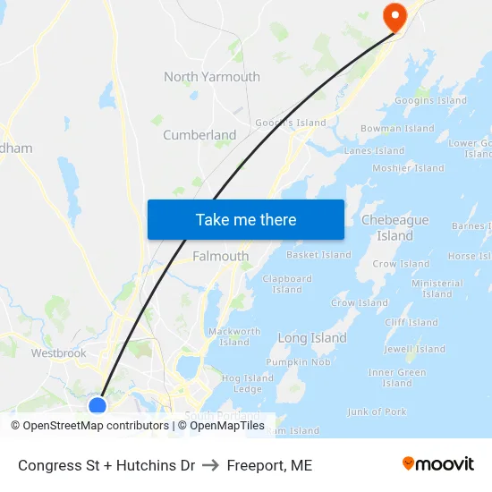 Congress St + Hutchins Dr to Freeport, ME map