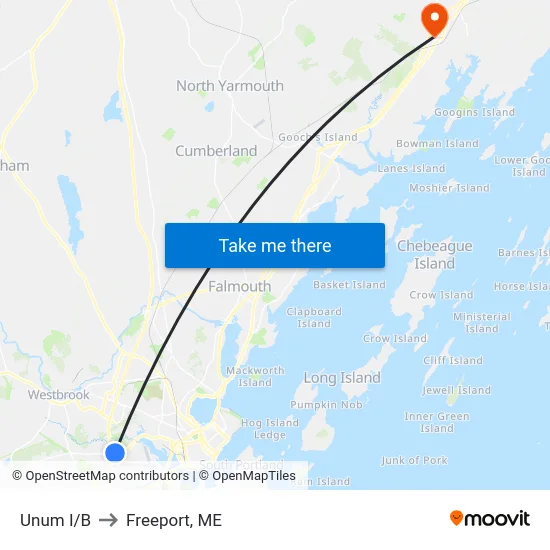 Unum I/B to Freeport, ME map