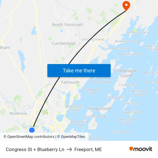 Congress St + Blueberry Ln to Freeport, ME map