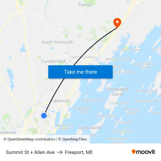 Summit St + Allen Ave to Freeport, ME map