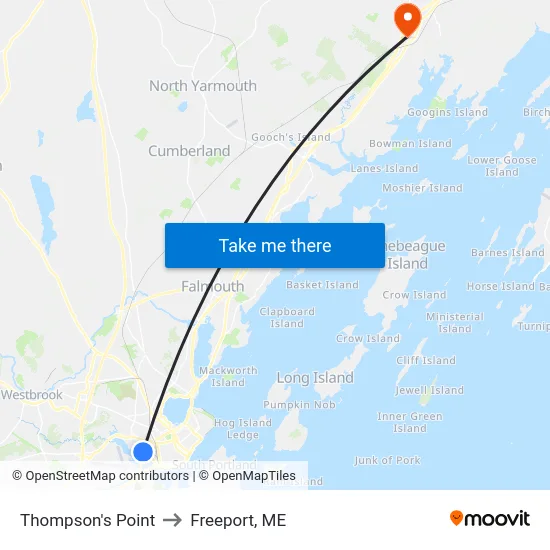 Thompson's Point to Freeport, ME map