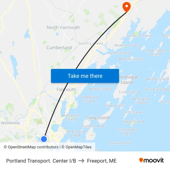 Portland Transport. Center I/B to Freeport, ME map