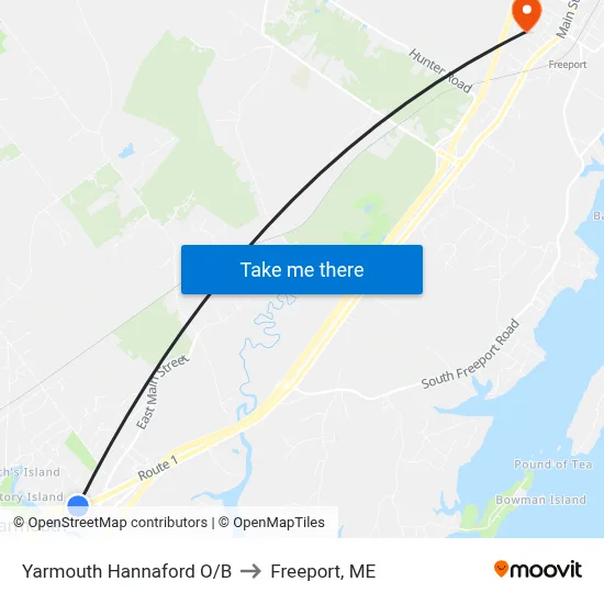 Yarmouth Hannaford O/B to Freeport, ME map